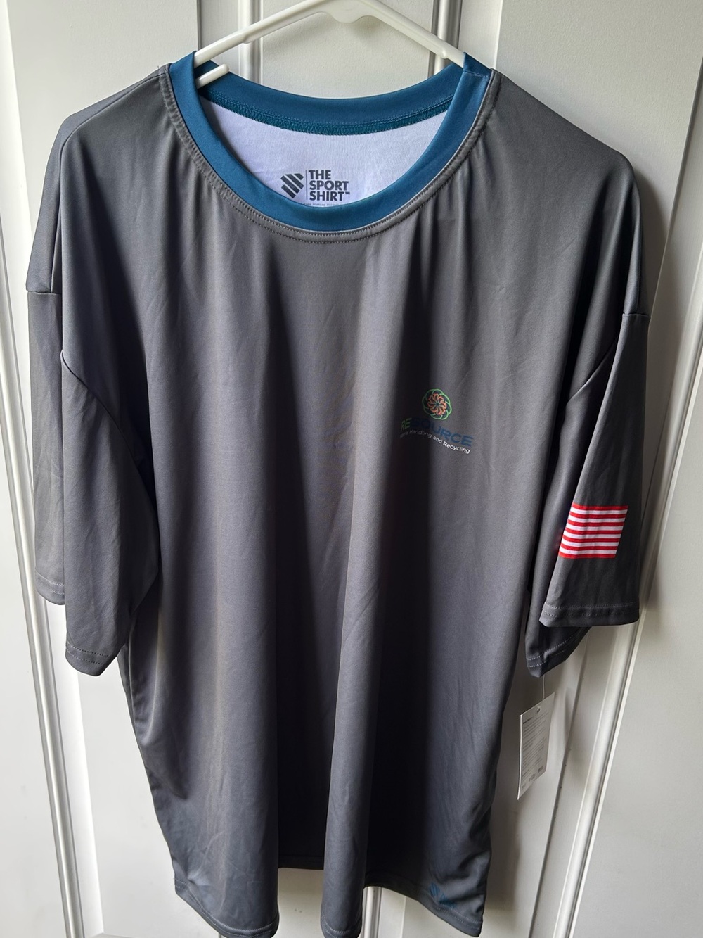 Men's Short Sleeve Performance Tee - Gray with Blue Trim